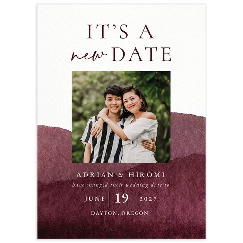 Layered Watercolor Change the Date Cards Burgundy Pearlescent