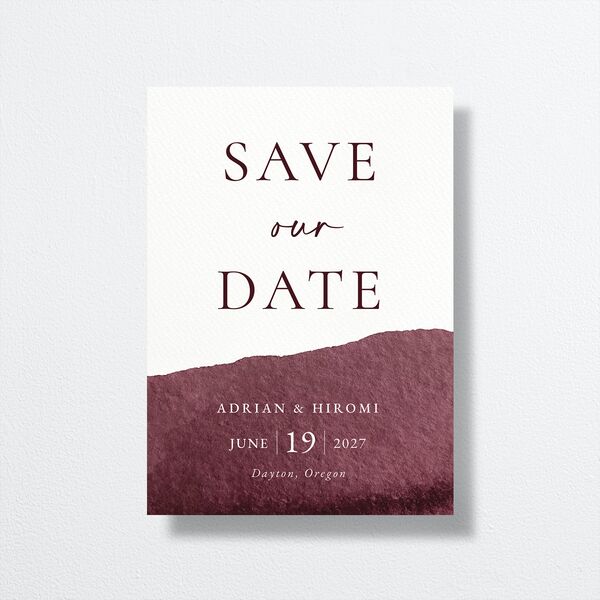 Layered Watercolor Save The Date Cards front in Burgundy