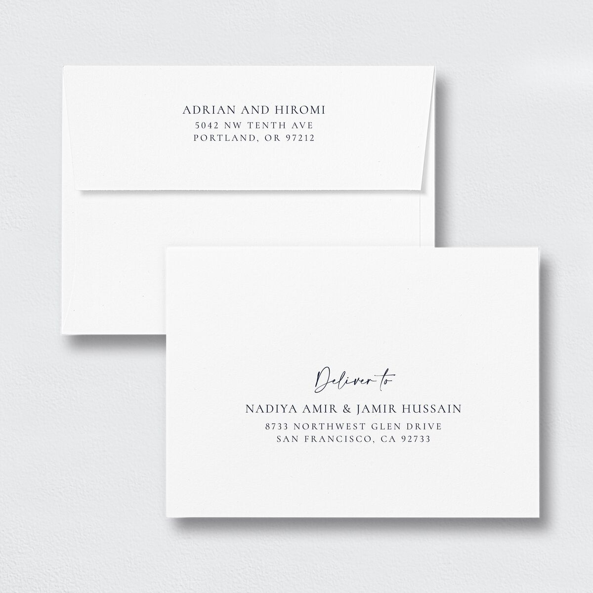 Layered Watercolor Save The Date Card Envelopes White Navy Both Recipient and Return Addresses Signature Standard
