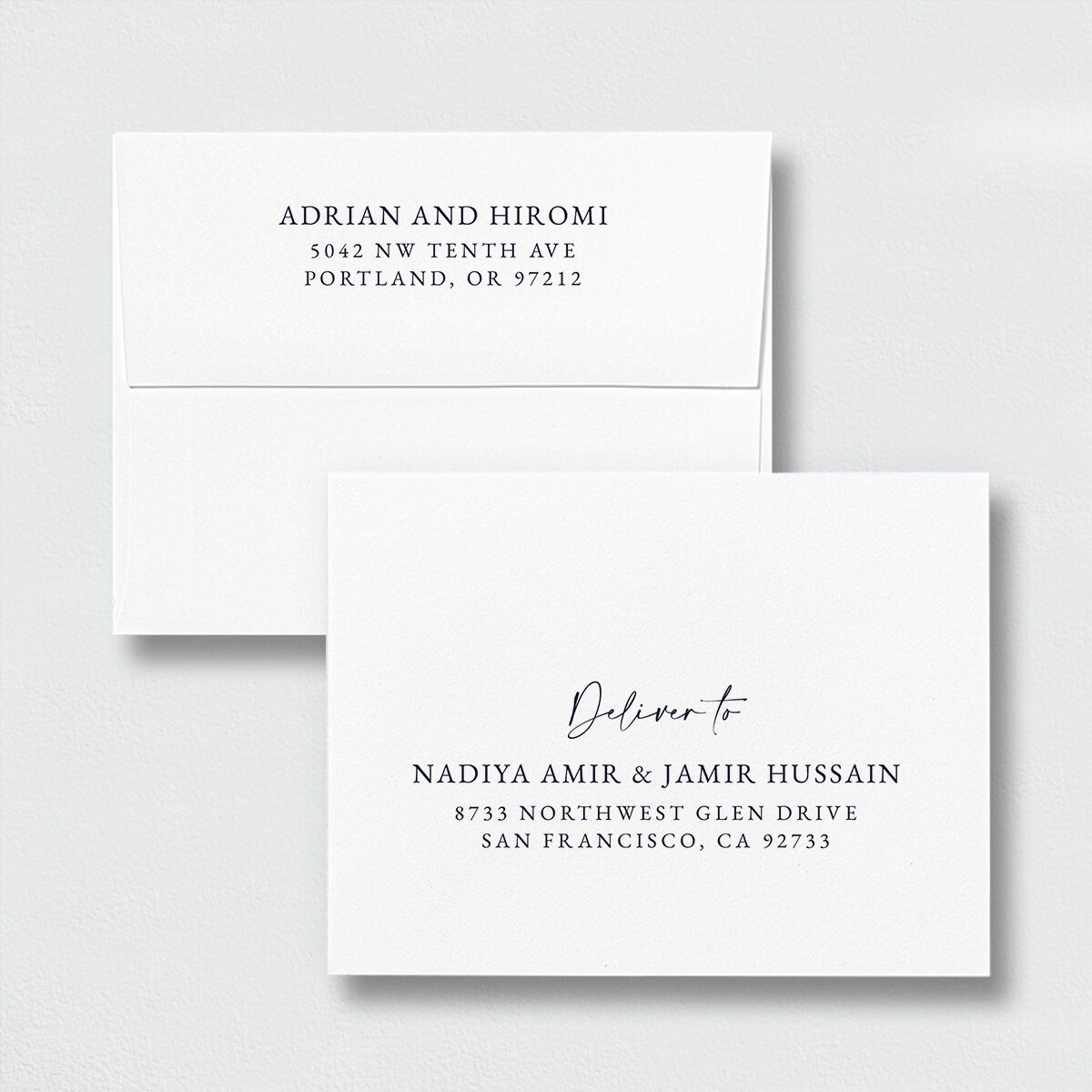 Layered Watercolor Thank You Card Envelopes White Standard Navy Both Recipient and Return Addresses Signature