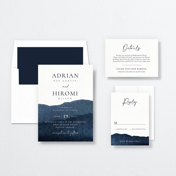 Layered Watercolor Wedding Invitations suite in Blue