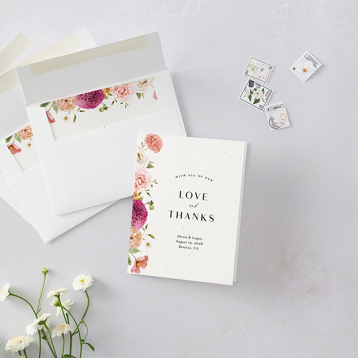 Blooming Dahlias Thank You Cards Hot Pink