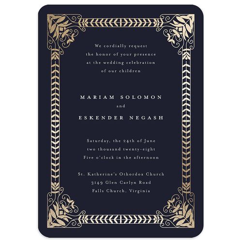 Medieval Elegance Wedding Invitations Gold Navy Signature Blank No Rounded