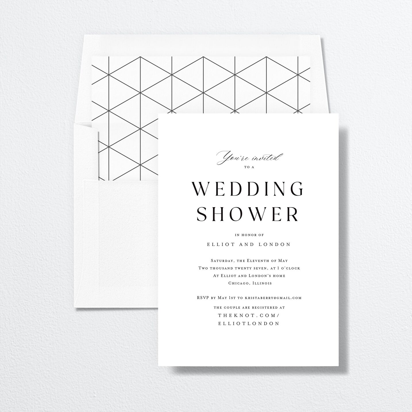 Timeless Typography Bridal Shower Invitations envelope-and-liner in white