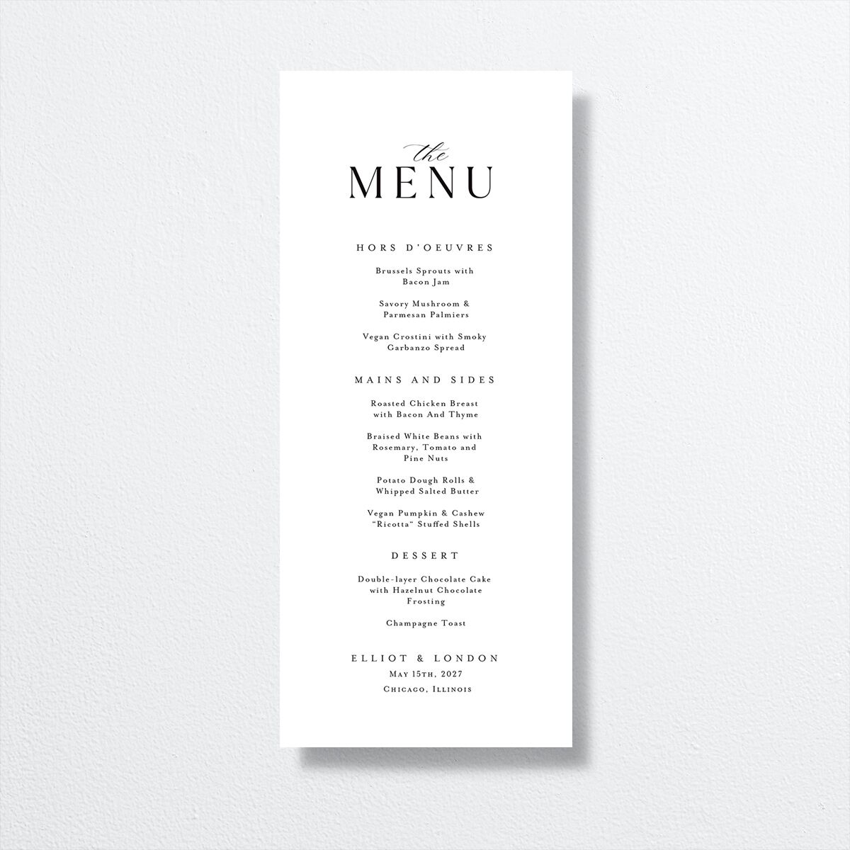Timeless Typography Menus front in white