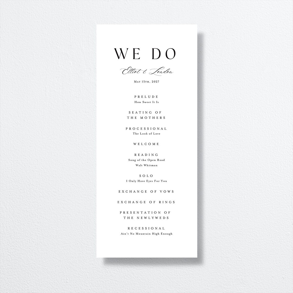 Timeless Typography Wedding Programs front