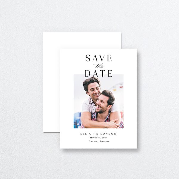 Timeless Typography Save the Date Petite Cards front-and-back in White