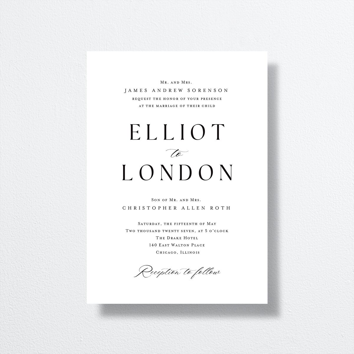 Timeless Typography Wedding Invitations front in white