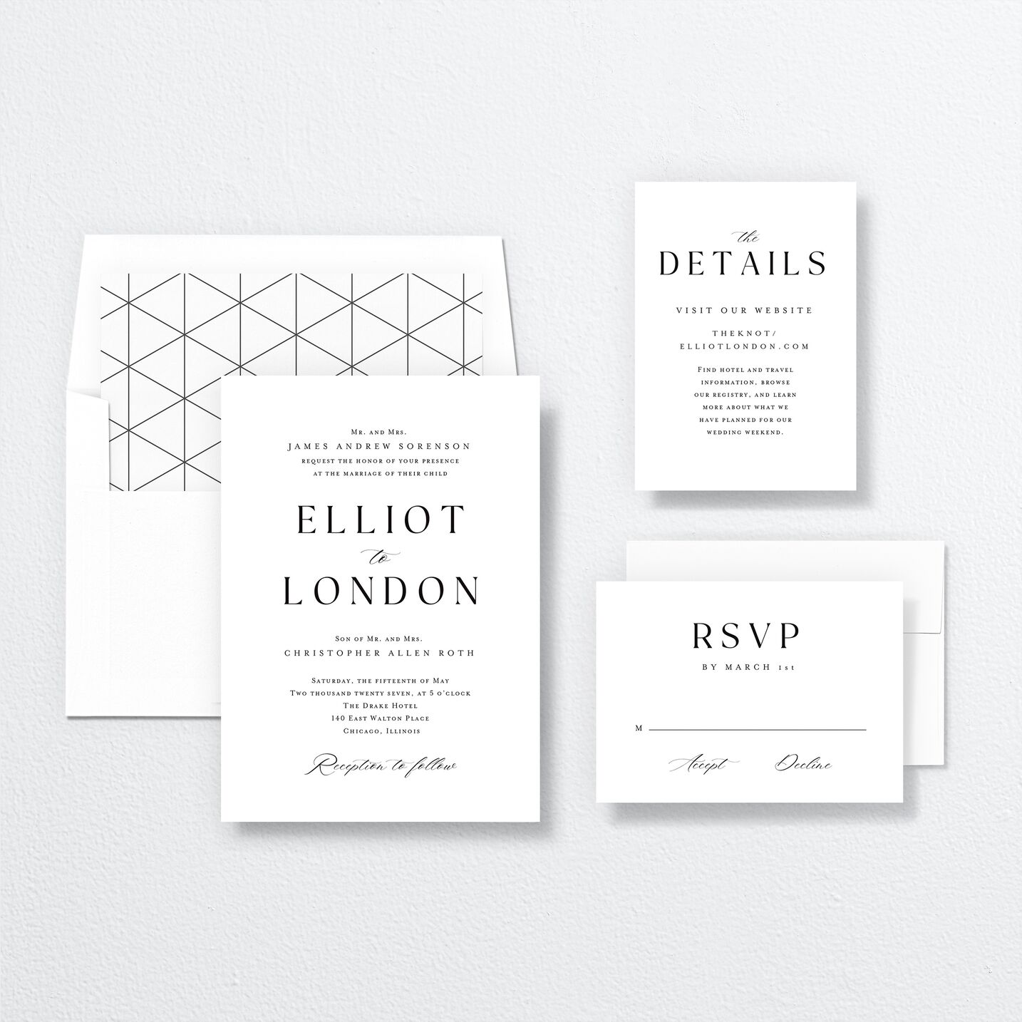 Timeless Typography Wedding Invitations suite in white