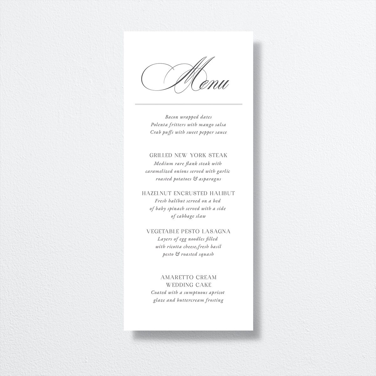 Classically Elegant Menus Pure White Signature