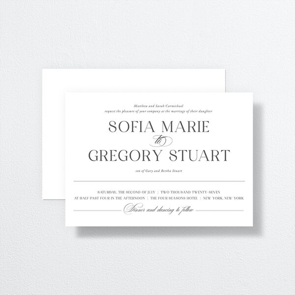 Classically Elegant Wedding Invitation front-and-back in White