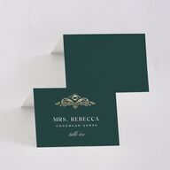 Glamorous Crown Monogram Crest Place Cards by Bridgerton Gold Deep Lake Signature