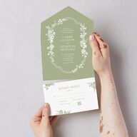 Fairytale Lace Floral Frame All-in-One Wedding Invitations Moss Signature Light Both Recipient and Return Addresses No