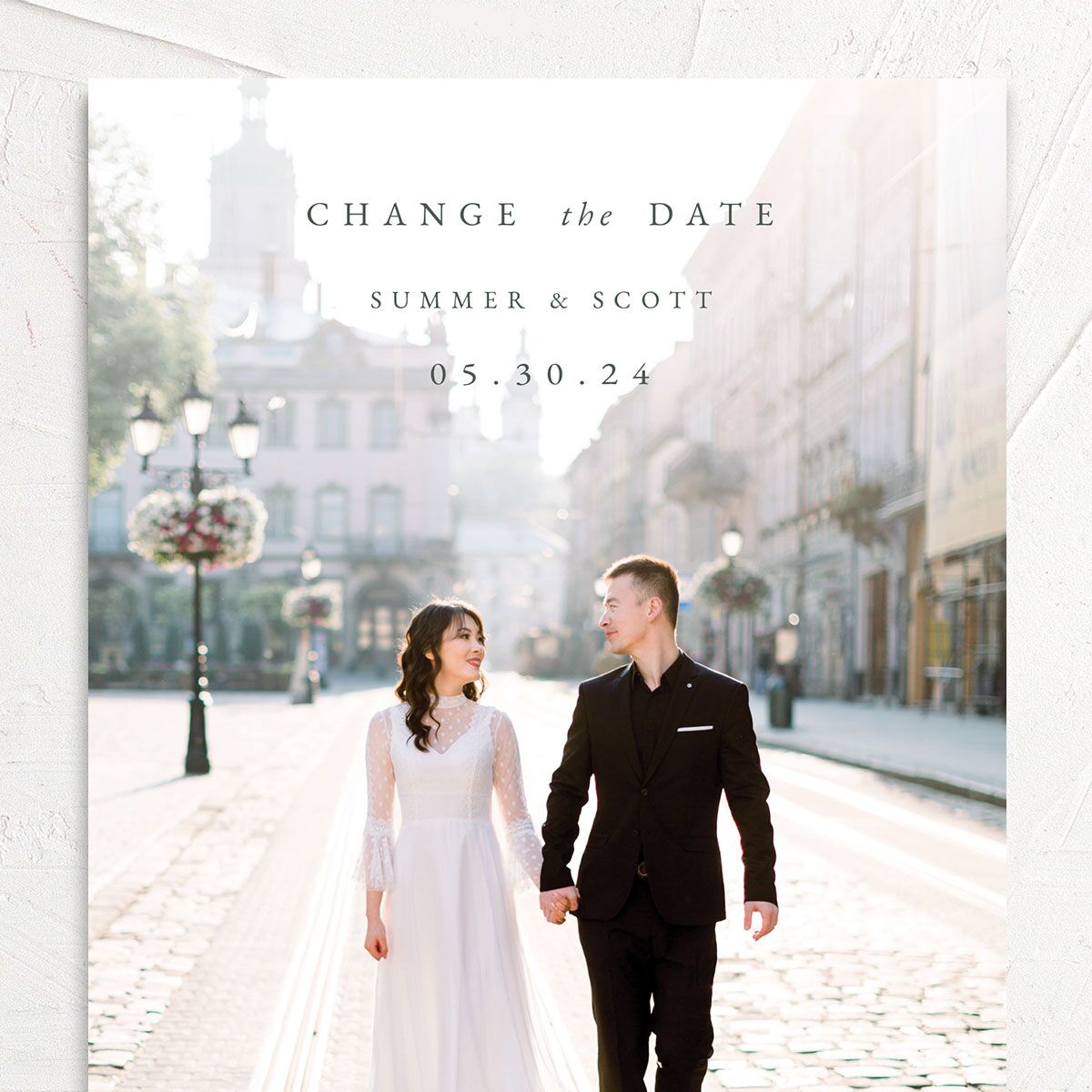 Delicate Greenery Change the Date Cards Pure White Signature