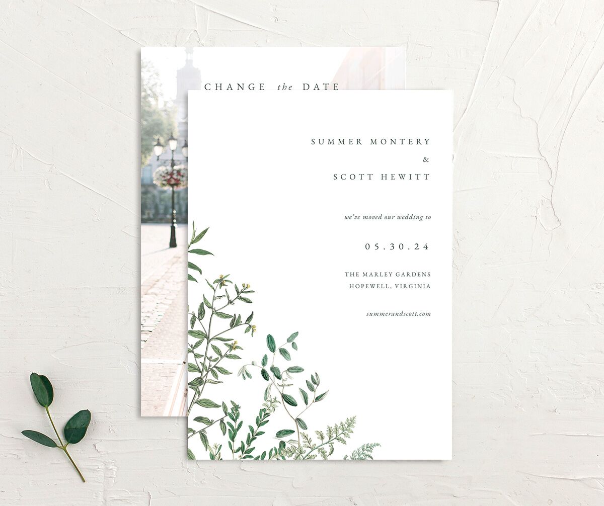 Delicate Greenery Change the Date Cards Pure White Signature