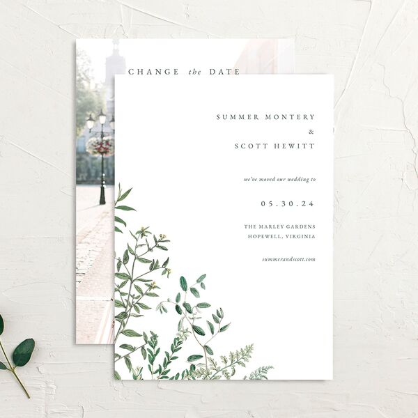 Delicate Greenery Change the Date Cards Pure White Signature