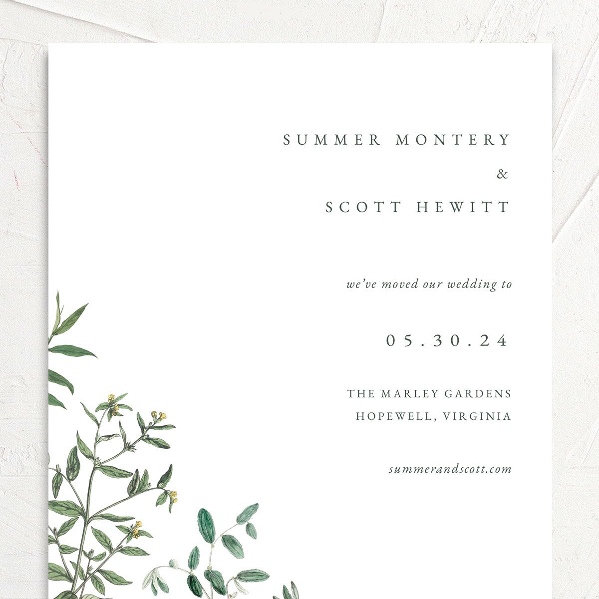 Delicate Greenery Change the Date Cards Pure White Signature