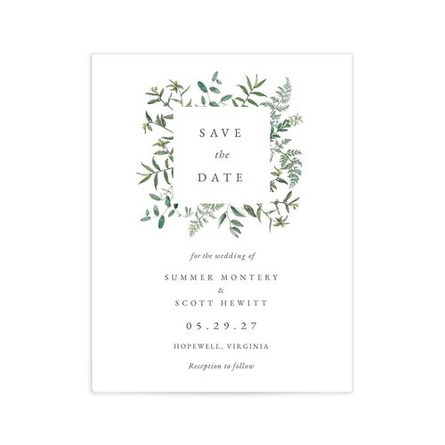 Delicate Greenery Save the Date Petite Cards - White