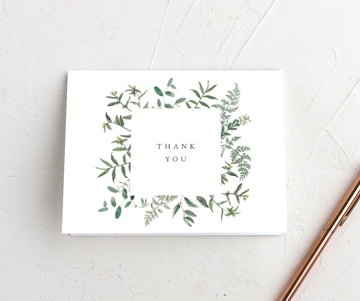 Delicate Greenery Thank You Cards Pure White