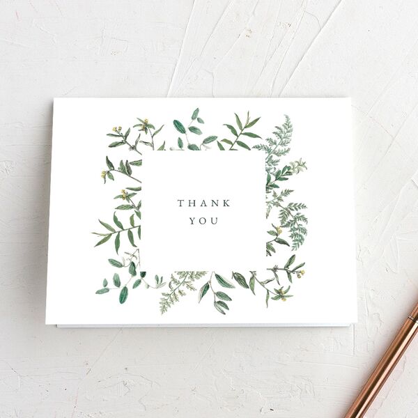 Delicate Greenery Thank You Cards Pure White