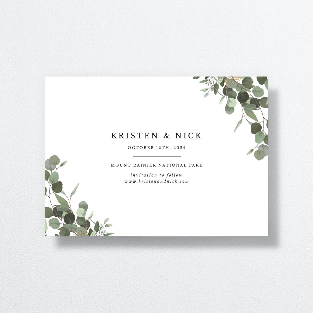 Eucalyptus Frame Foil Save The Date Cards Gold Pure White Signature smooth No