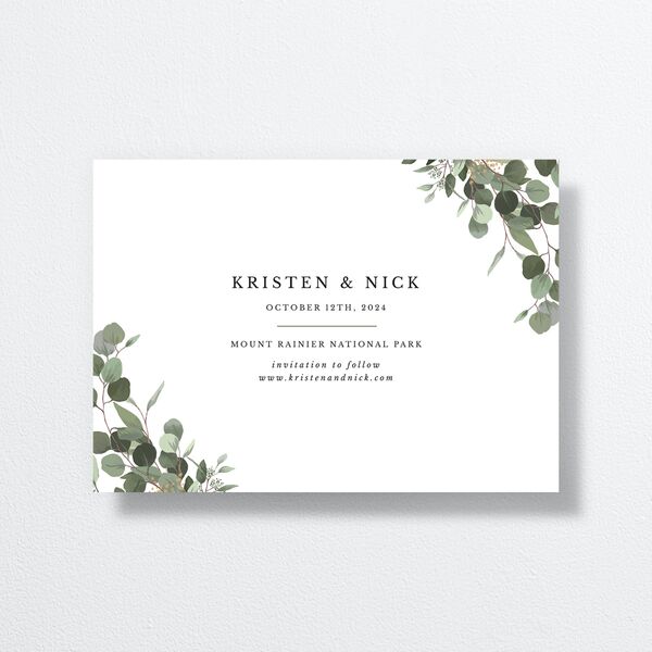 Eucalyptus Frame Foil Save The Date Cards Gold Pure White Signature smooth No
