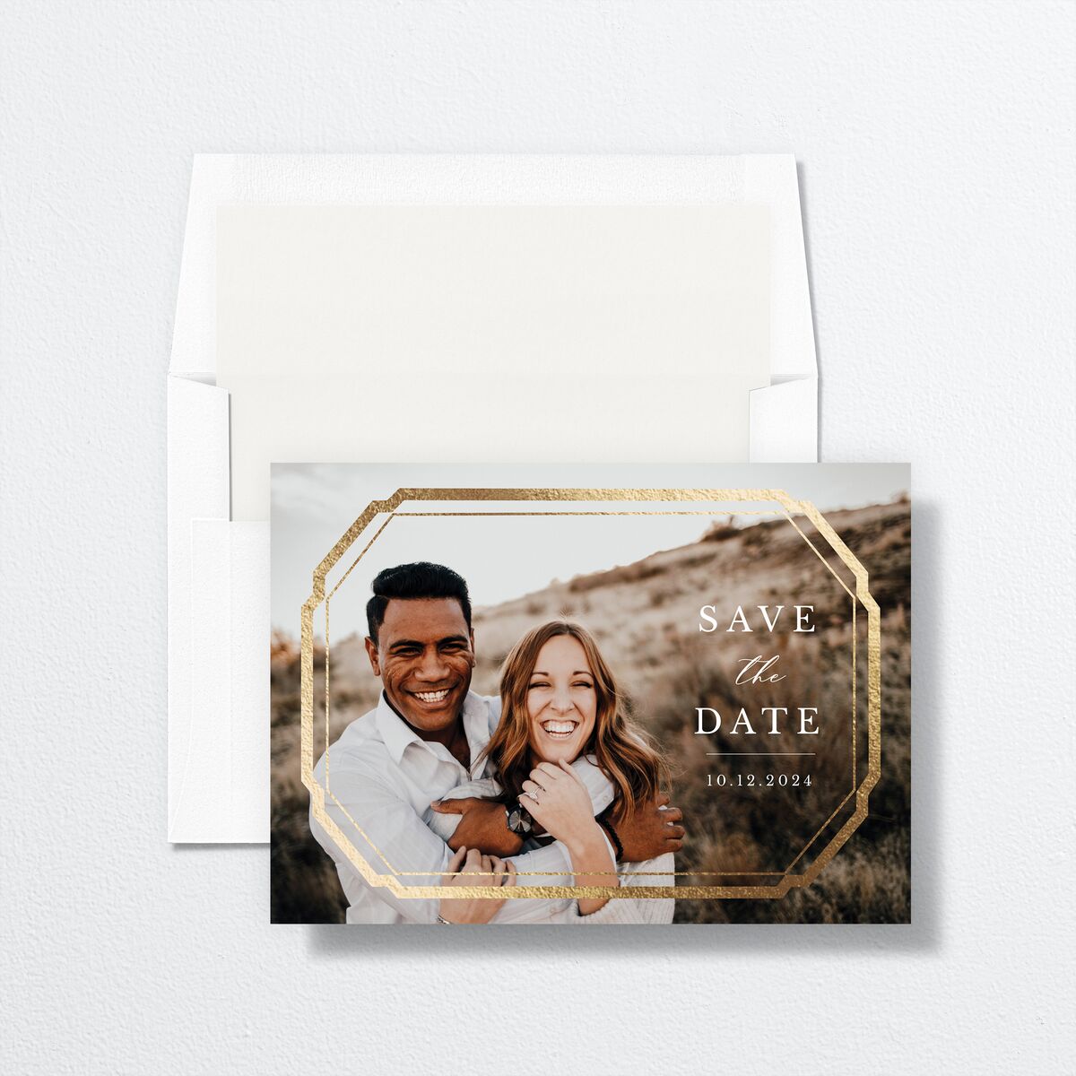 Eucalyptus Frame Foil Save The Date Cards Gold Pure White Signature smooth No