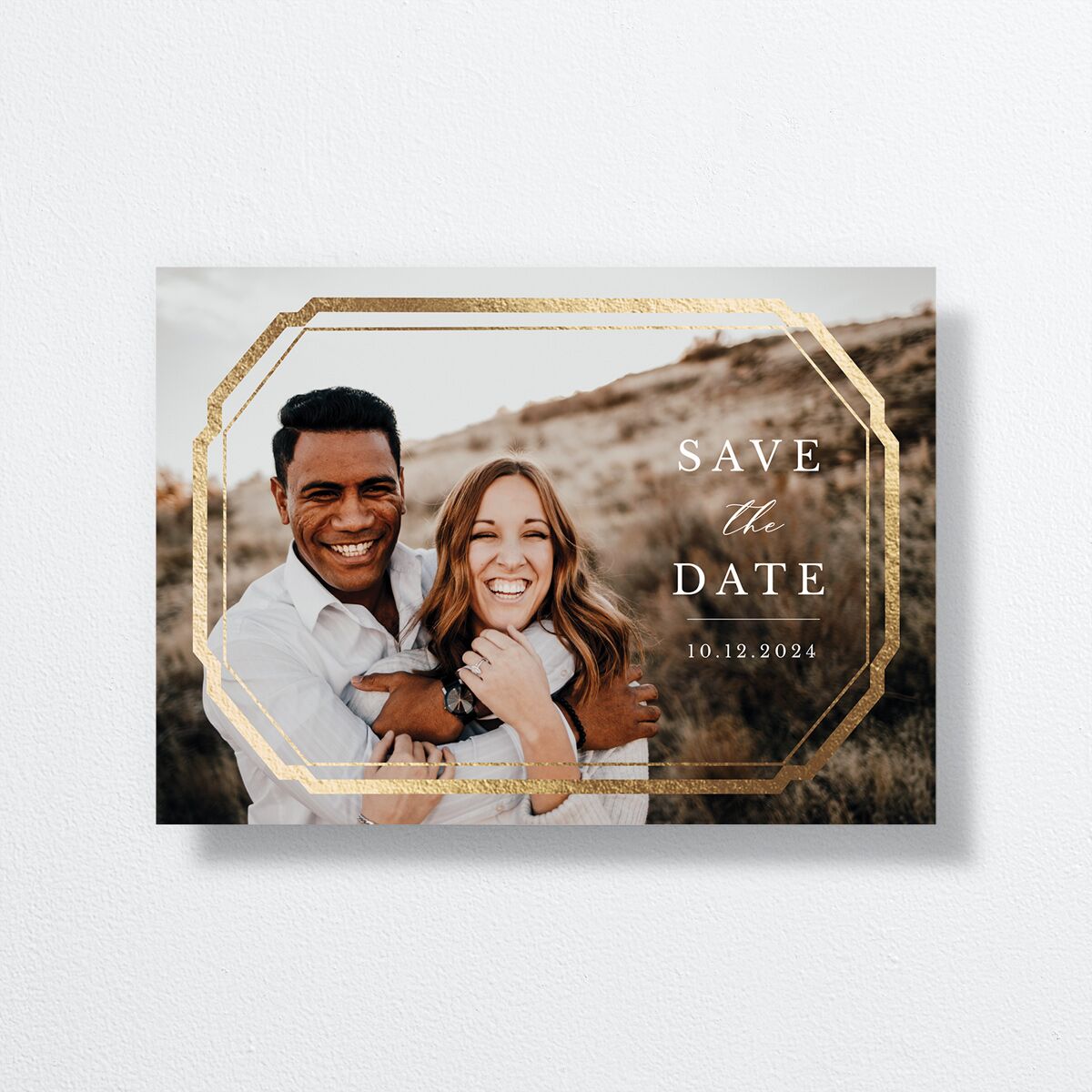 Eucalyptus Frame Foil Save The Date Cards Gold Pure White Signature smooth No