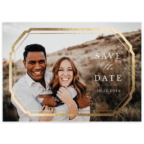 Eucalyptus Frame Foil Save The Date Cards Gold Pure White Signature smooth No