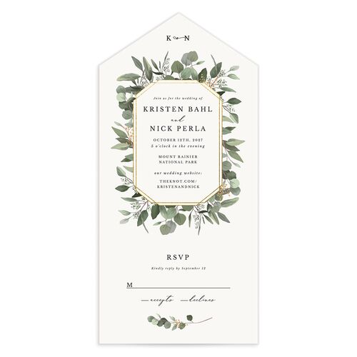 Eucalyptus Frame All-in-One Wedding Invitations - White