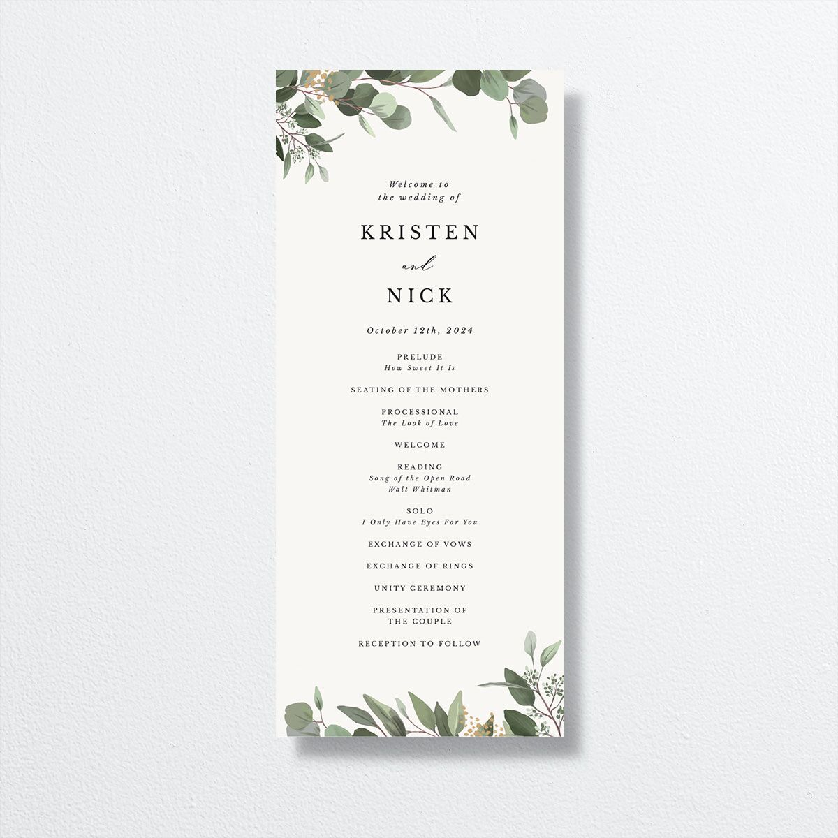 Eucalyptus Frame Wedding Programs Pure White Signature