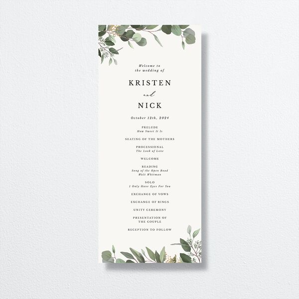 Eucalyptus Frame Wedding Programs Pure White Signature