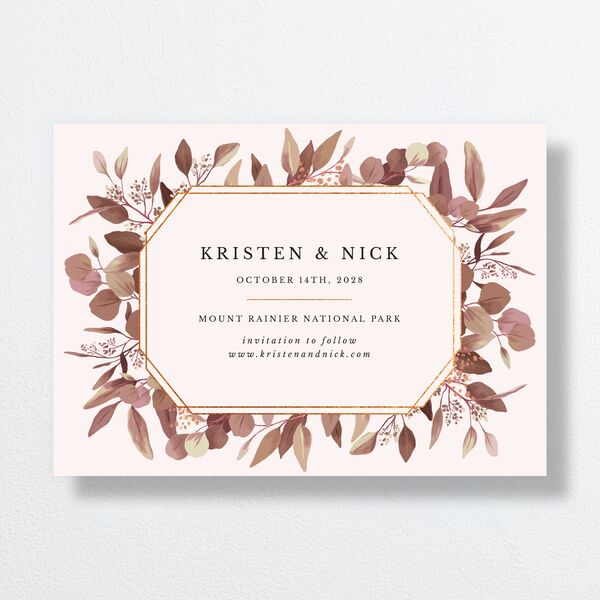 Eucalyptus Frame Save The Date Cards Pure White Signature smooth No Standard