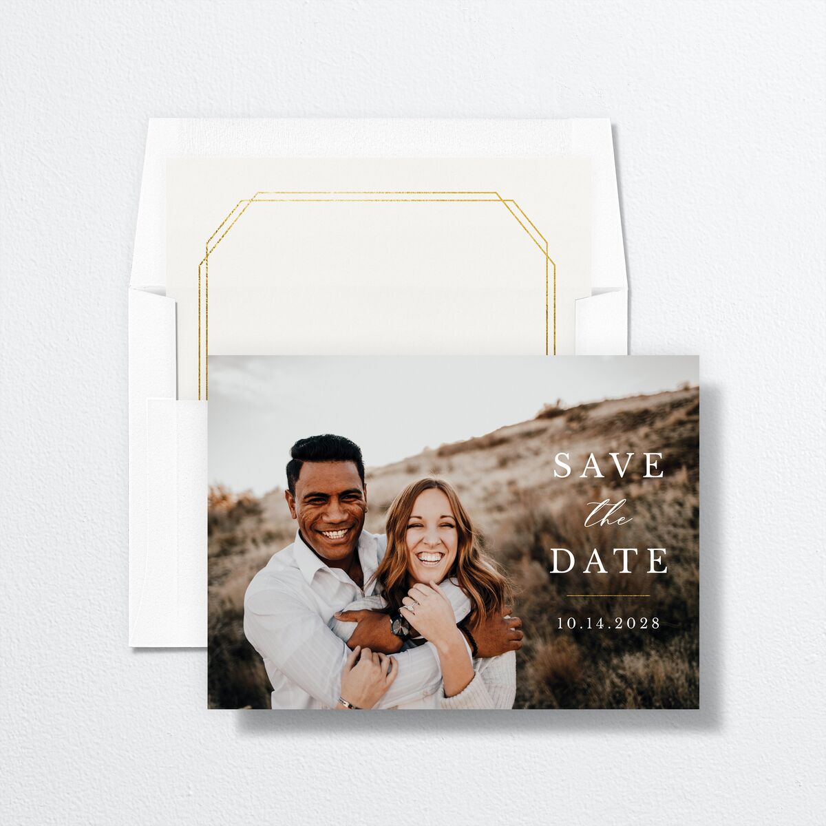 Eucalyptus Frame Save The Date Cards Pure White Signature smooth No Standard