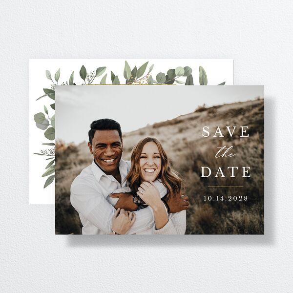 Eucalyptus Frame Save The Date Cards Pure White Signature smooth No Standard
