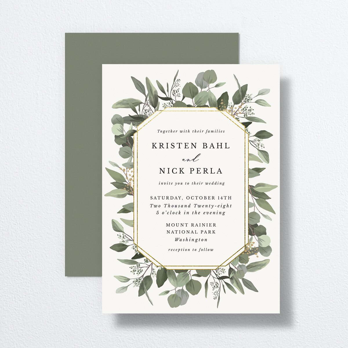Eucalyptus Frame Wedding Invitations Pure White Signature No Standard