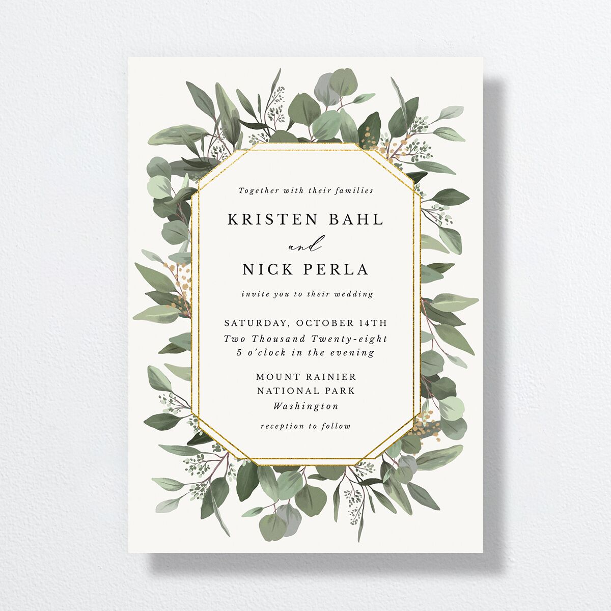 Eucalyptus Frame Wedding Invitations Pure White Signature No Standard
