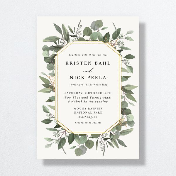 Eucalyptus Frame Wedding Invitations Pure White Signature No Standard