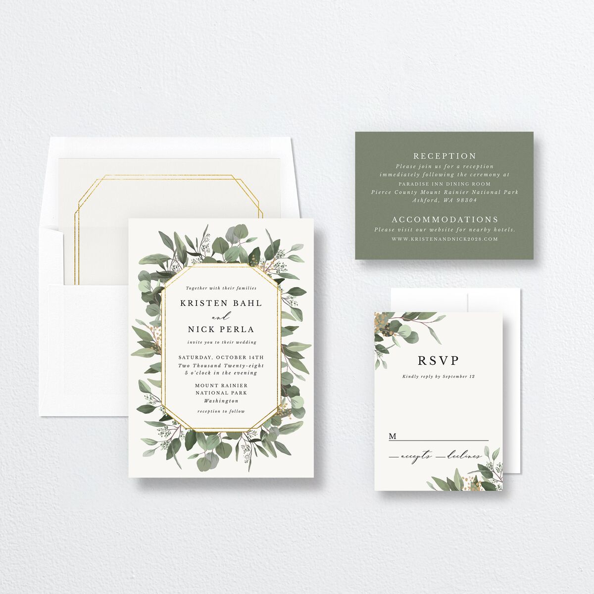 Eucalyptus Frame Wedding Invitations Pure White Signature No Standard