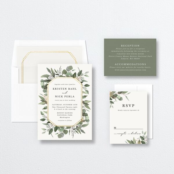 Eucalyptus Frame Wedding Invitations Pure White Signature No Standard