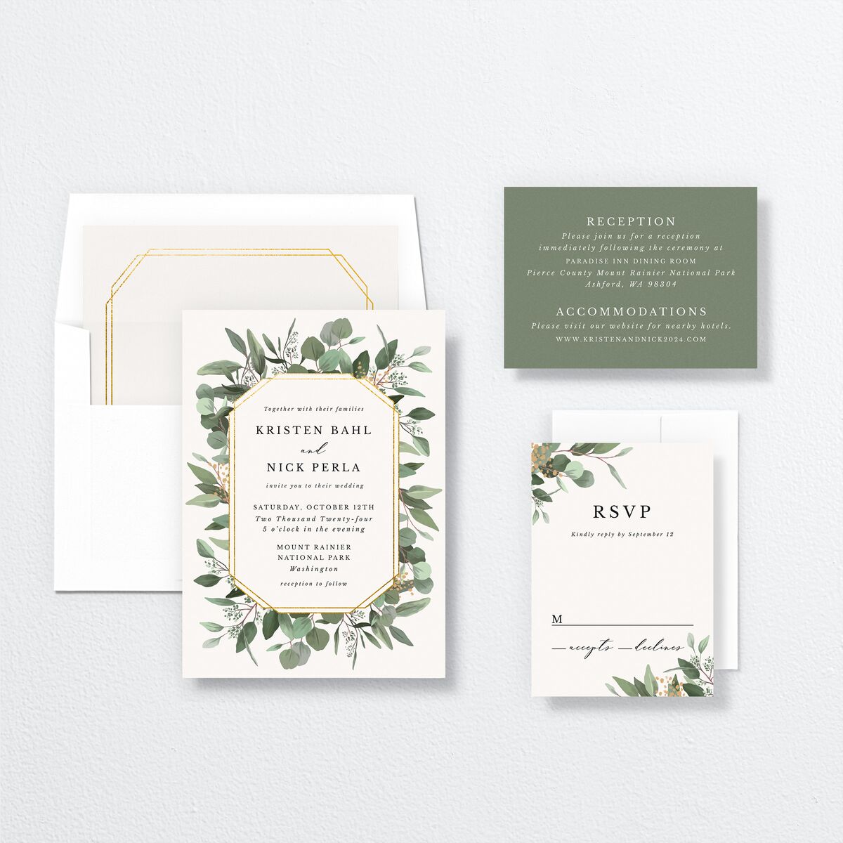 Eucalyptus Frame Wedding Invitations suite