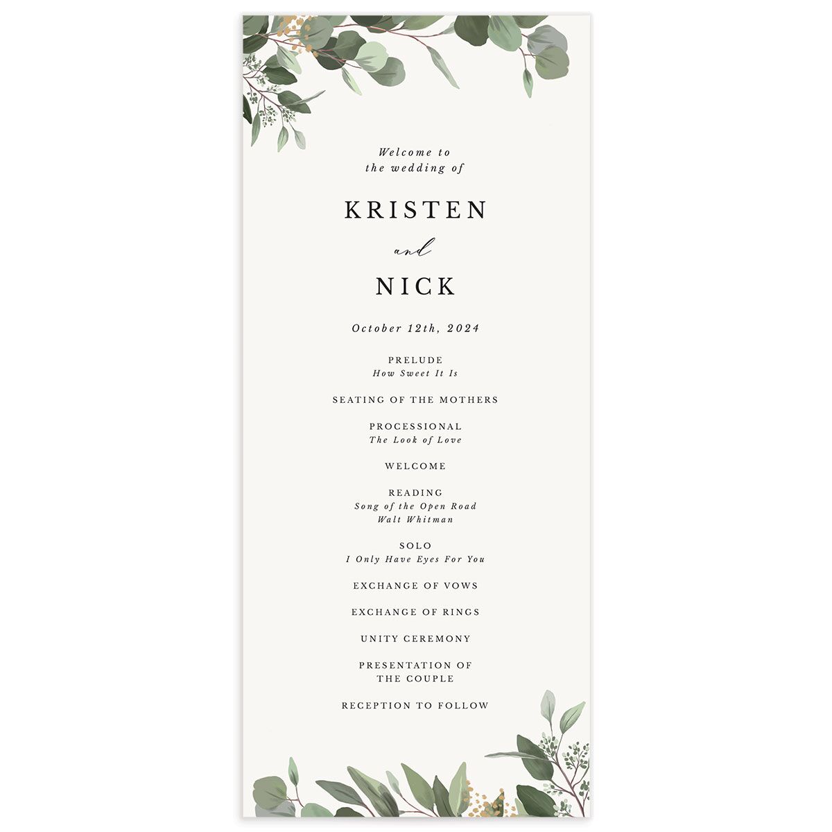 Painted Eucalyptus Wedding Programs