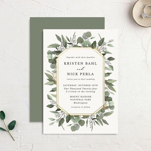 Painted Eucalyptus Wedding Invitations Pure White Signature No