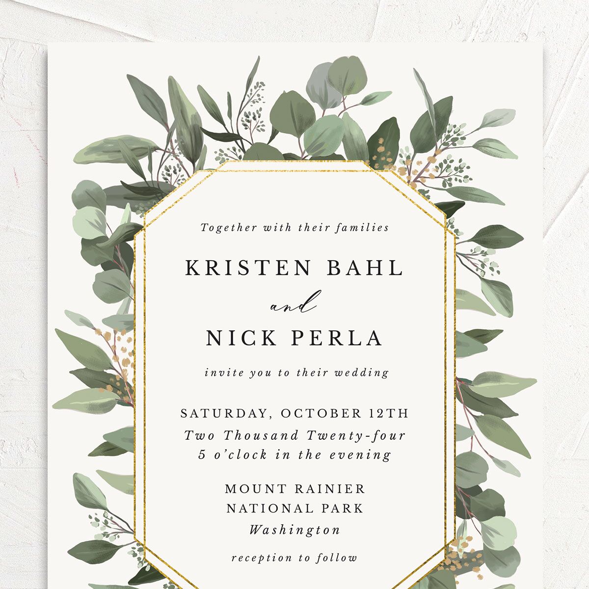 Painted Eucalyptus Wedding Invitations Pure White Signature No