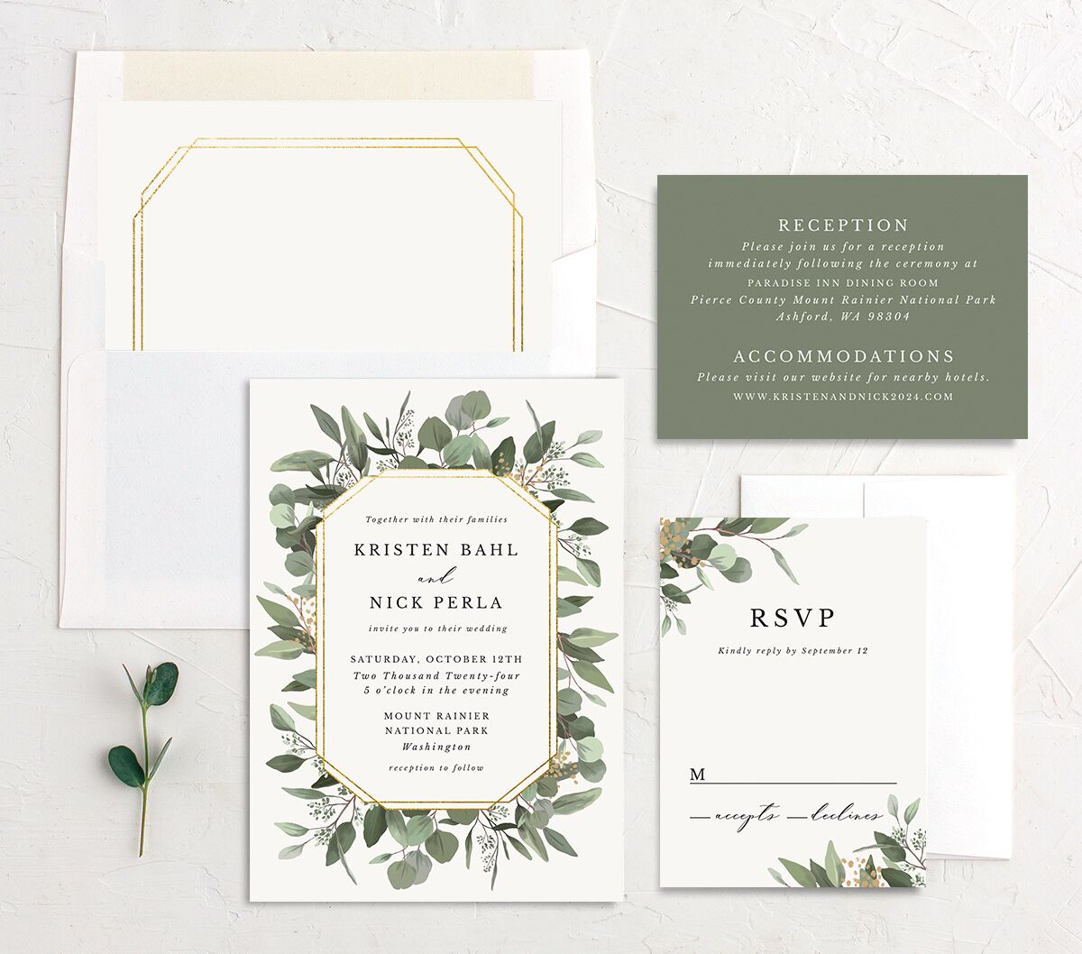Painted Eucalyptus Wedding Invitations Pure White Signature No