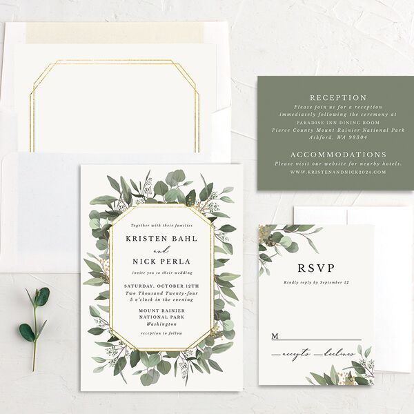 Painted Eucalyptus Wedding Invitations Pure White Signature No