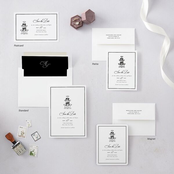 Classic Champagne with Bows Save the Date Cards Pure White Signature smooth Blank No Standard