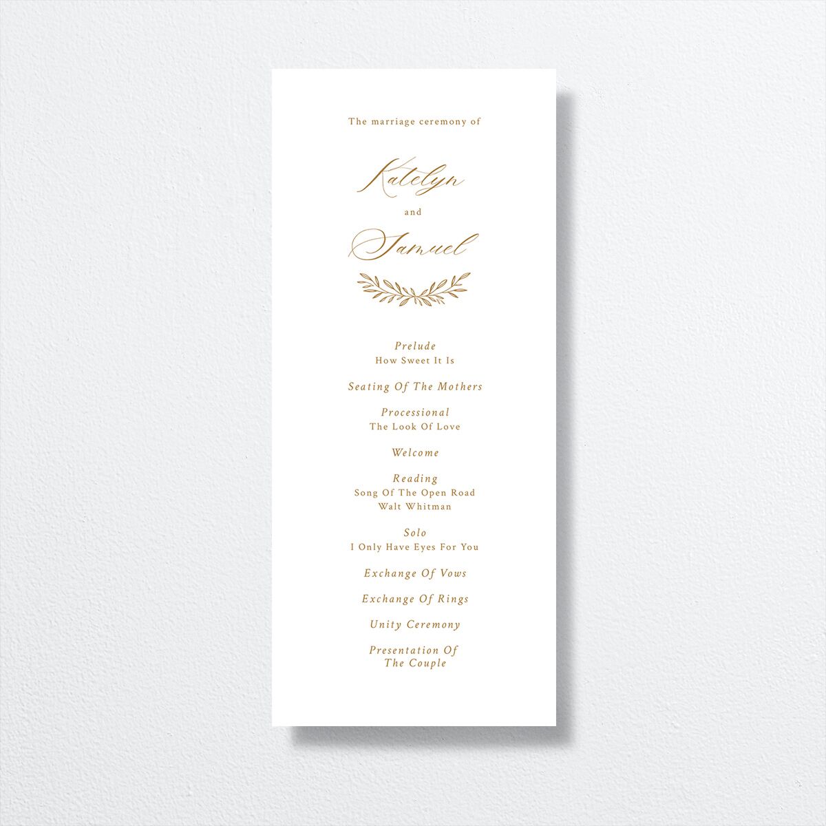 Monogram Wreath Wedding Programs front in gold