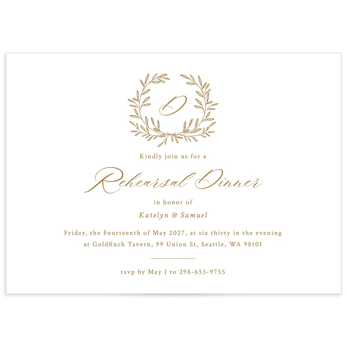 Monogram Wreath Rehearsal Dinner Invitations
