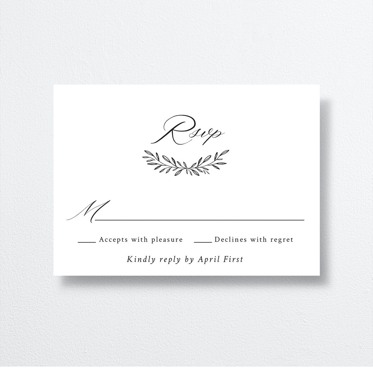 Monogram Wreath Wedding Response Cards front in black